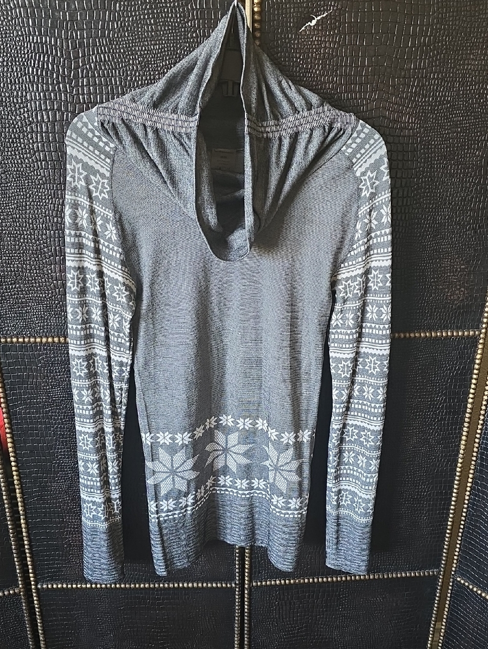 Climawear Gray Hooded Cowl Sweater with Nordic Print